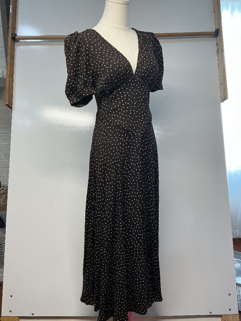Reformation Black Polka Dot Puff Sleeve Maxi Dress Size 0